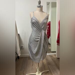 Trixxi Metallic Silver Cocktail Dress Y2K Party Glam Small NWT